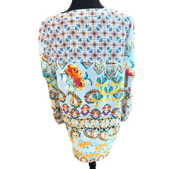 Olive Hill Floral Button Down Blouse M Multicolor Lightweight Boho India Office - Picture 2 of 9